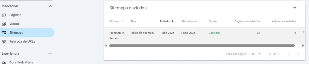 Sitemap en estado Correcto en Google Search Console