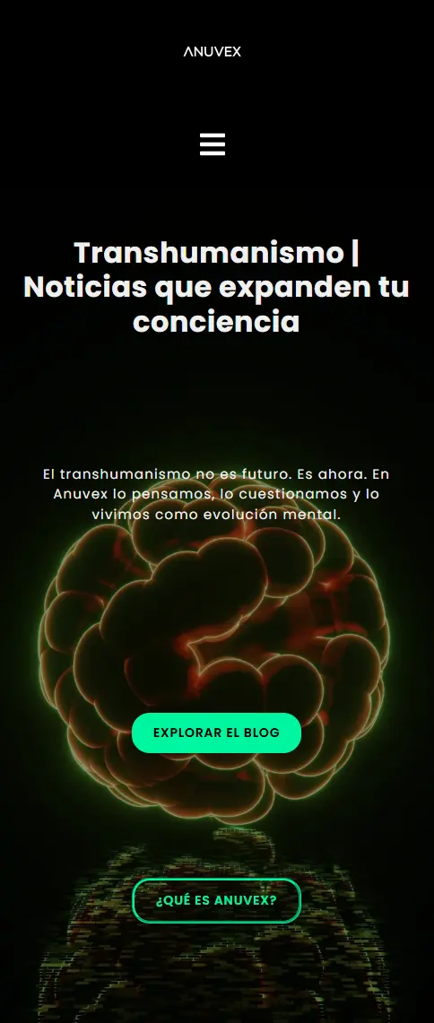 Vista móvil del sitio web de Anuvex