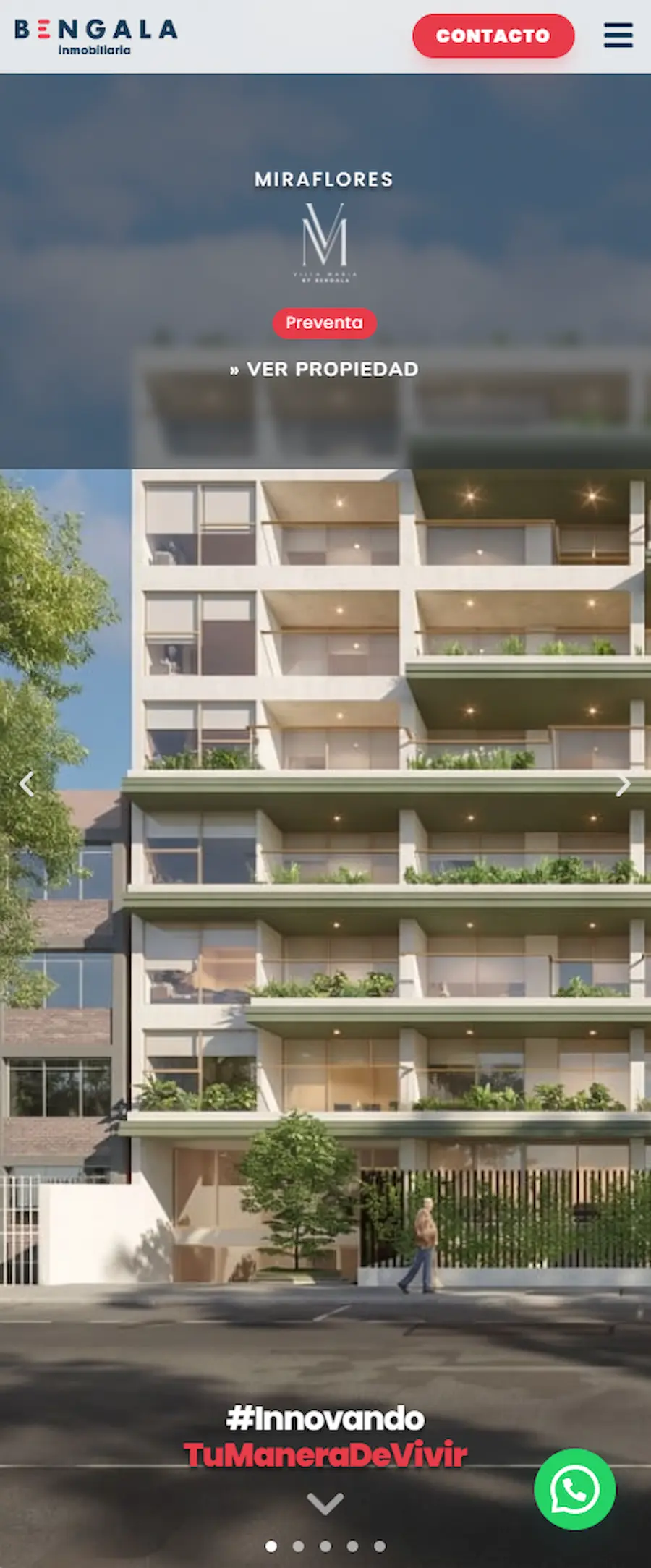 Vista móvil del sitio web de Bengala Inmobiliaria