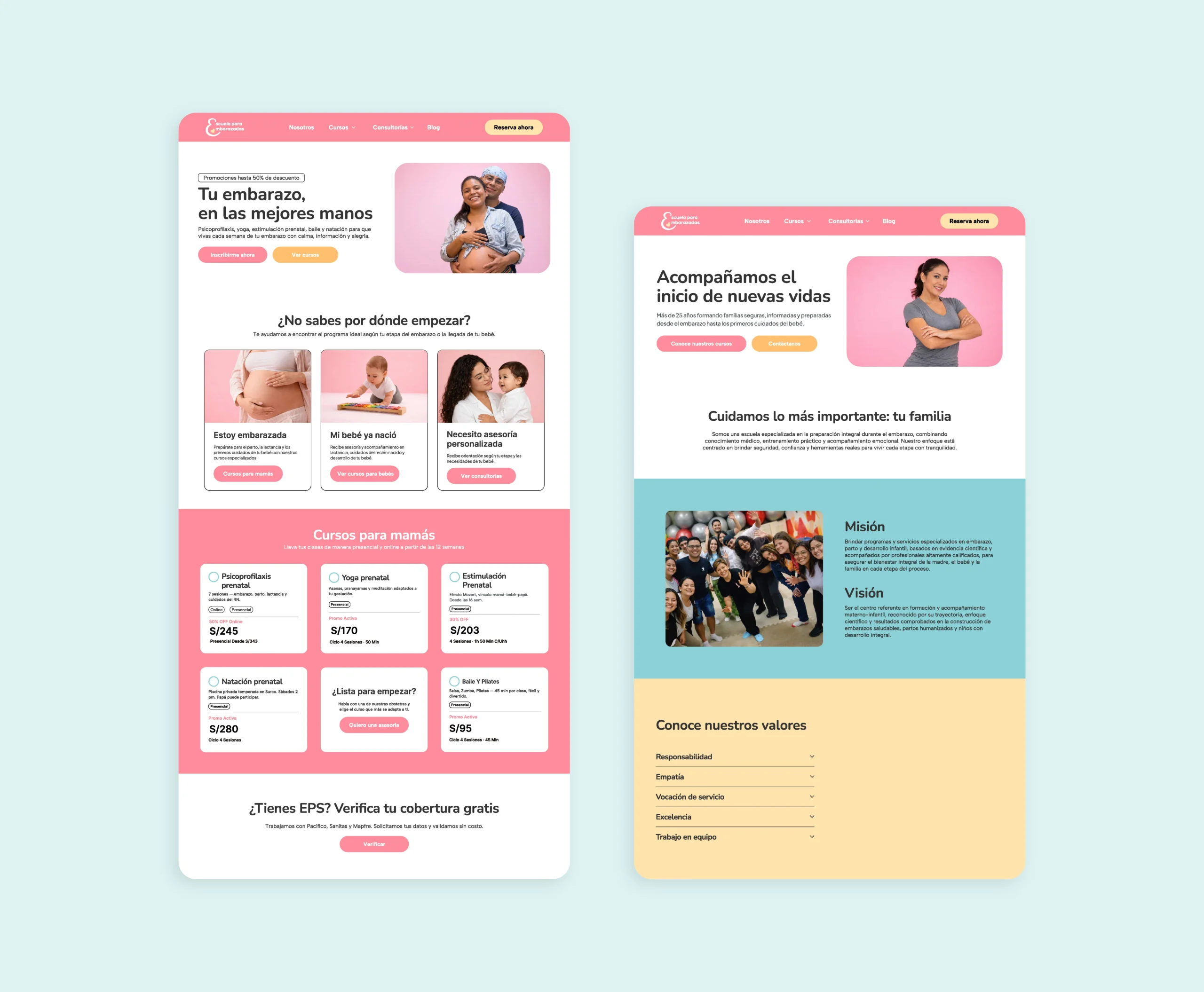 Escuela para embarazadas diseño UI
