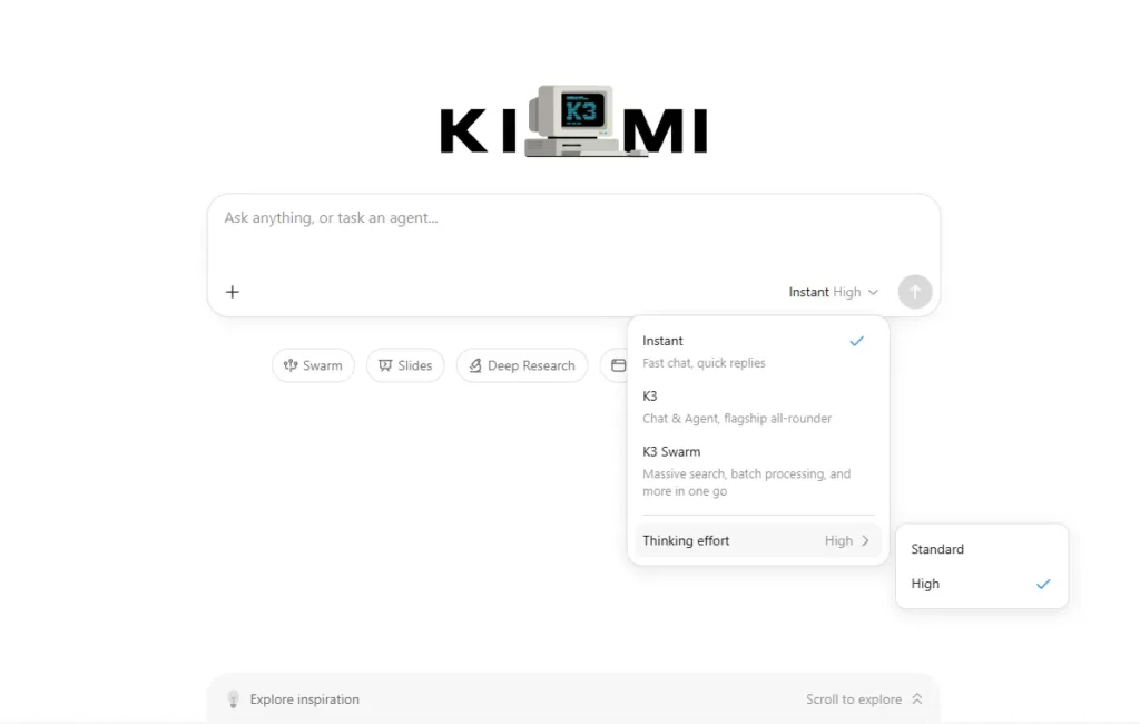seleccionar Kimi K3 en la plataforma de Kimi AI