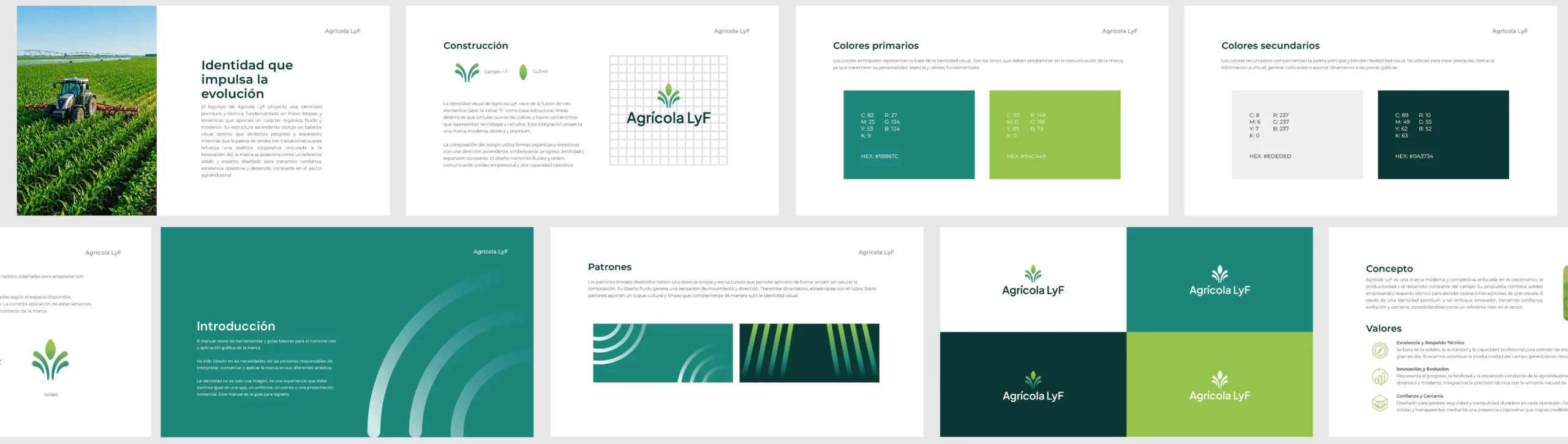 Brandbook de Agrícola LYF con aplicaciones de identidad visual