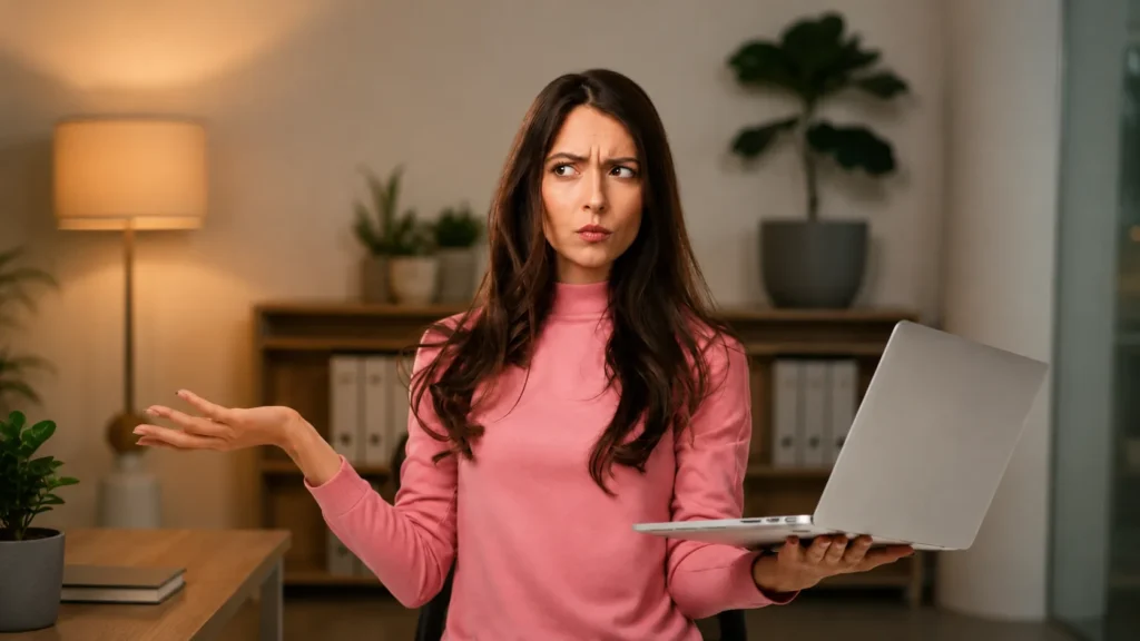 mujer pensando en que se diferencia la personalidad de marca de la identidad visual, el tono y el arquetipo
