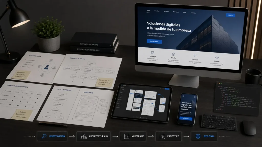 Proceso de desarrollo de una página web corporativa con UX, diseño y programación