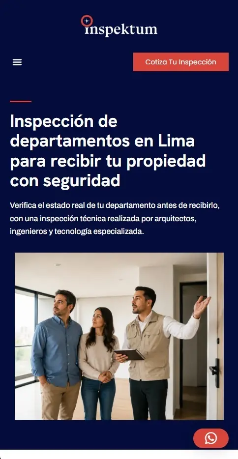 Vista móvil del sitio web de Inspektum