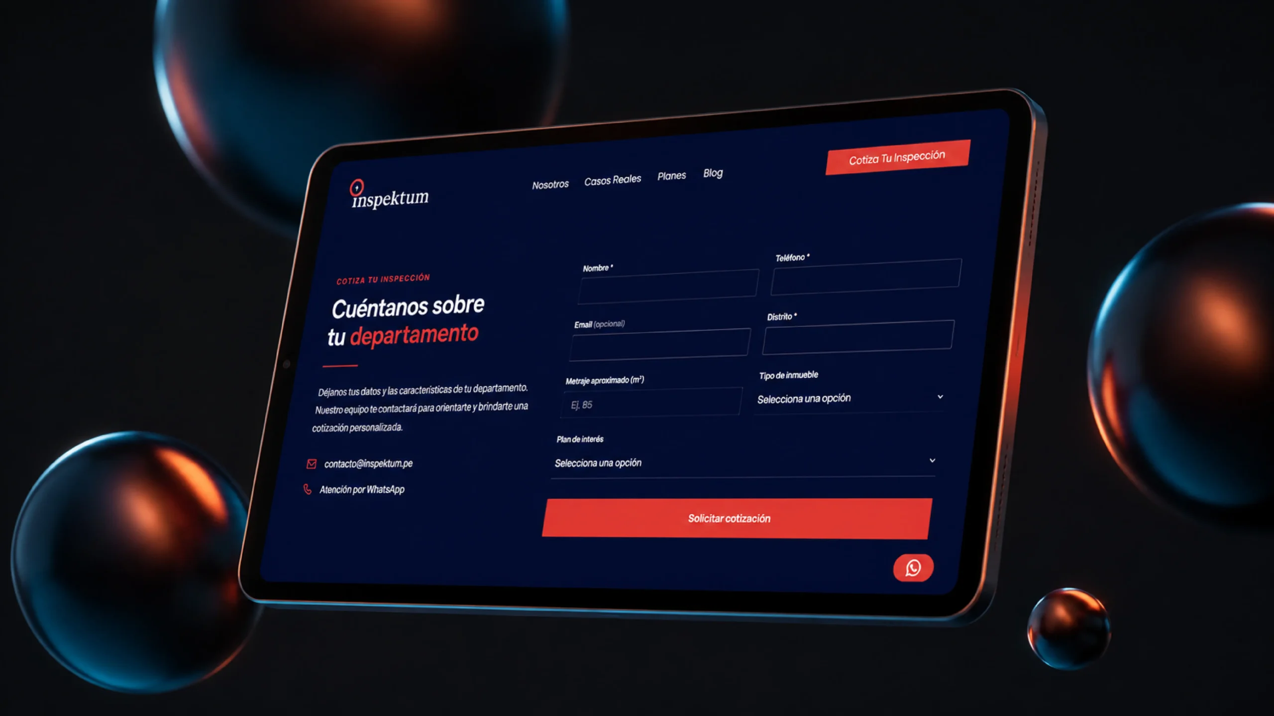 Formulario de cotización de Inspektum adaptado a tablet